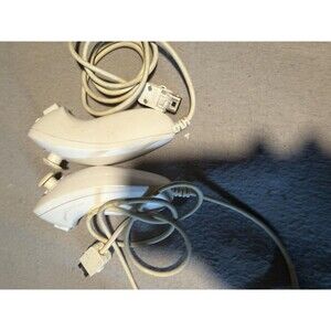 Lot 2 White Wired Nunchuk Controller Attachments For Nintendo Wii Remote Game